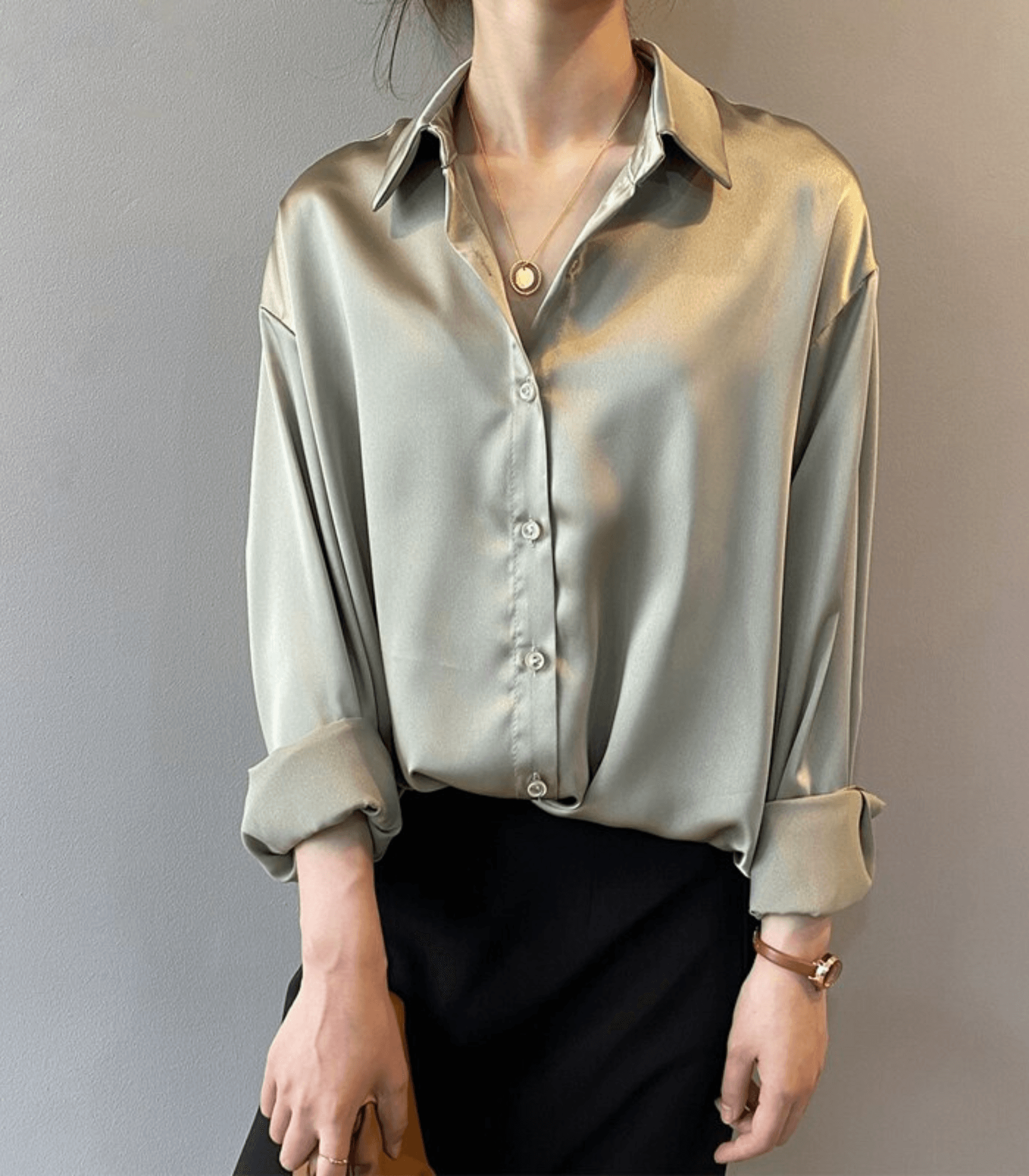 Buttoned Satin Silk Blouse