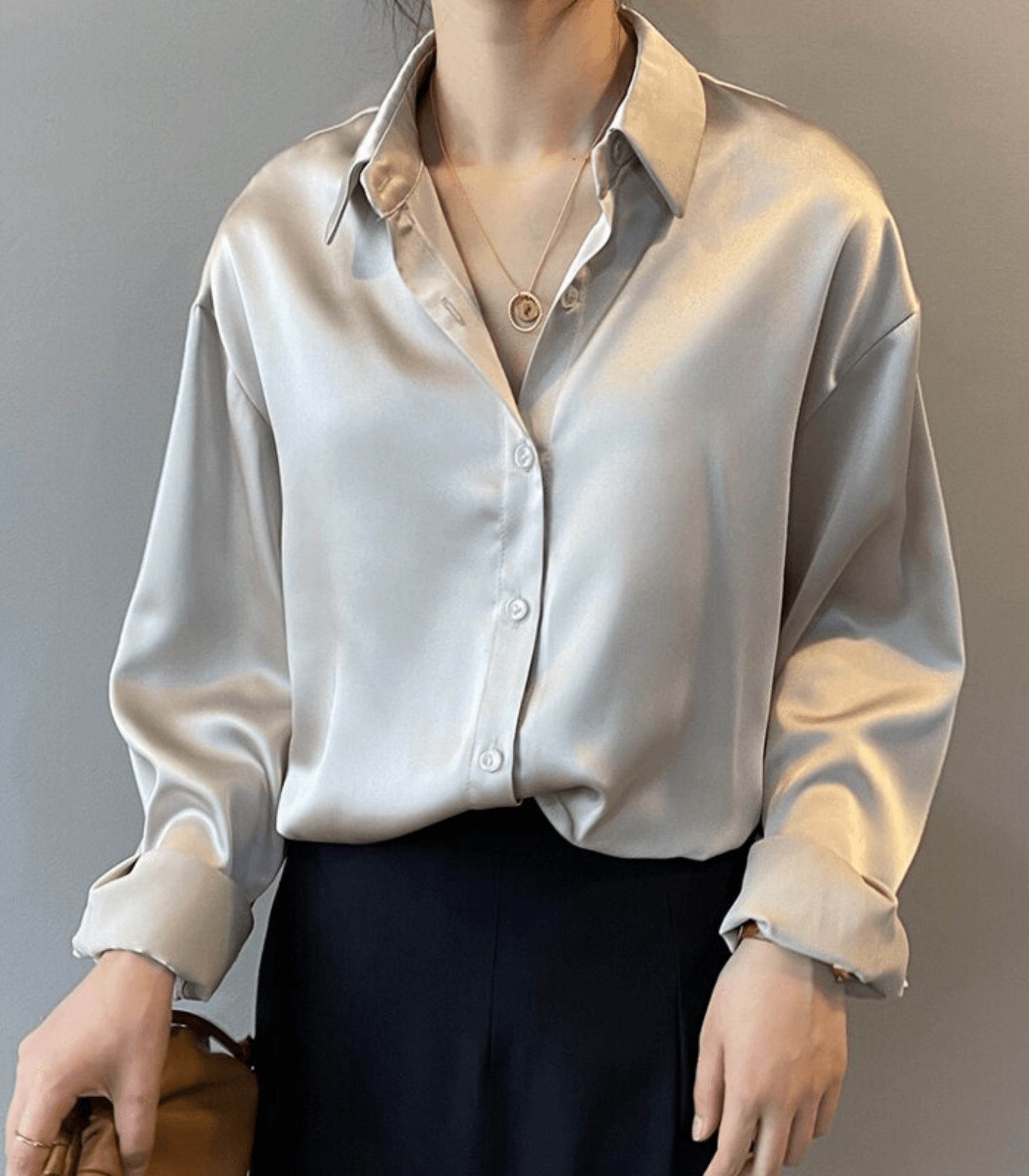 Buttoned Satin Silk Blouse
