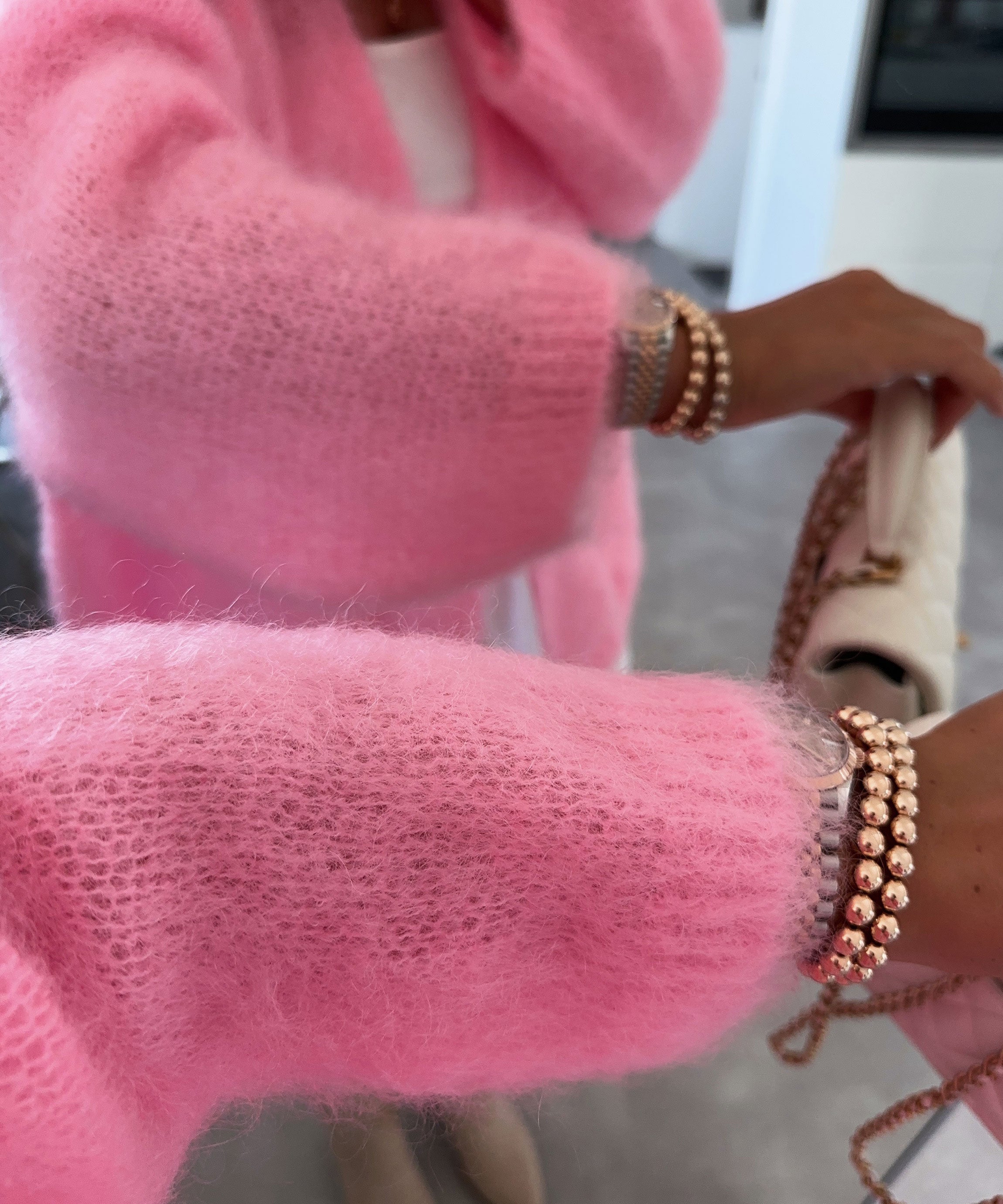 Kid Mohair Cardigan Baby pink