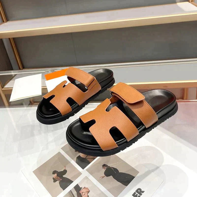 Vertacomfortable Summer Sandals In Roman Style With H Shape And Hook And Loop Closure