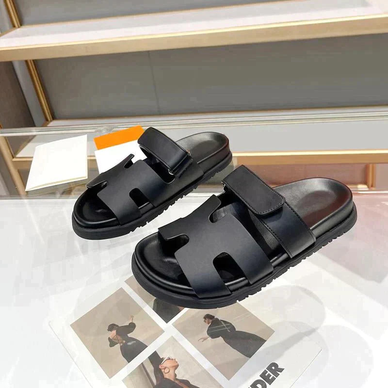 Vertacomfortable Summer Sandals In Roman Style With H Shape And Hook And Loop Closure