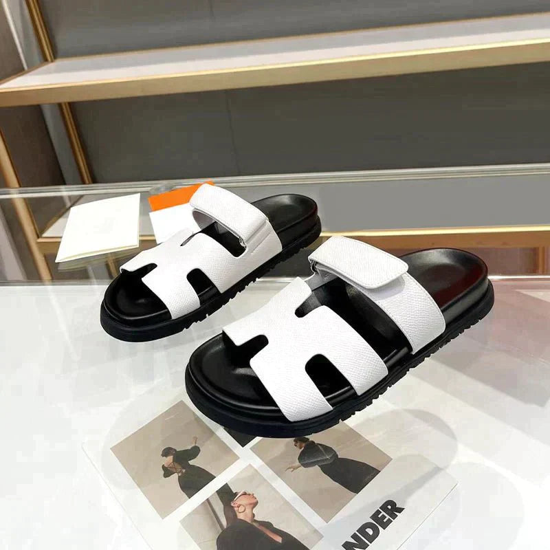 Vertacomfortable Summer Sandals In Roman Style With H Shape And Hook And Loop Closure