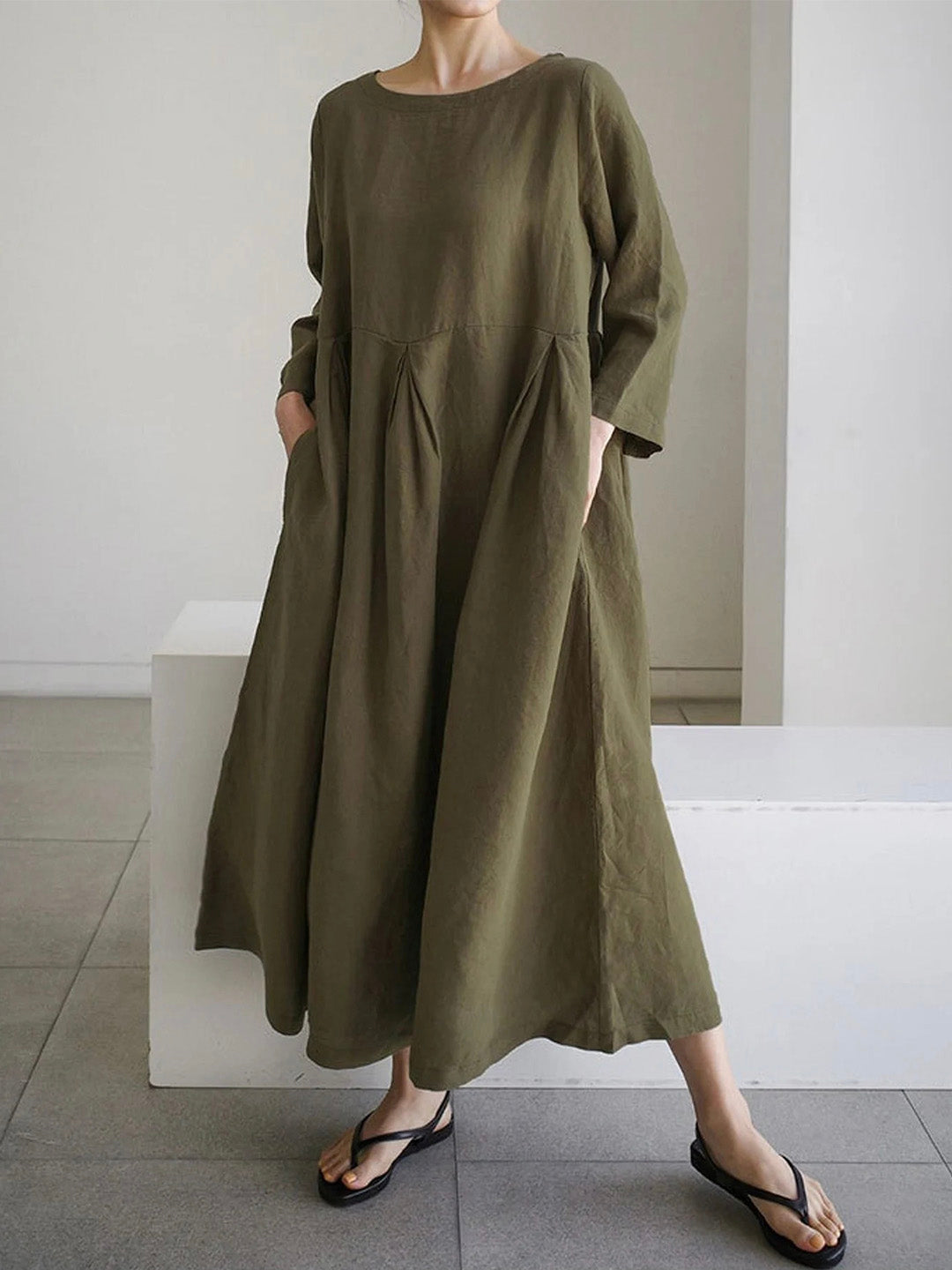 Loose Linen Dress With Side Pockets