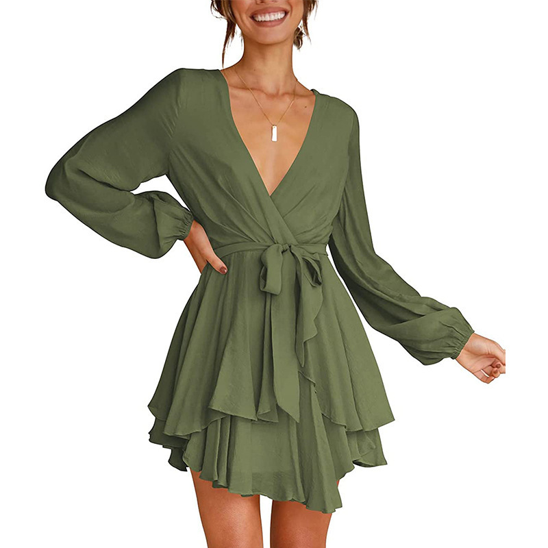 Gwendress With V-Neck And Lantern Sleeves