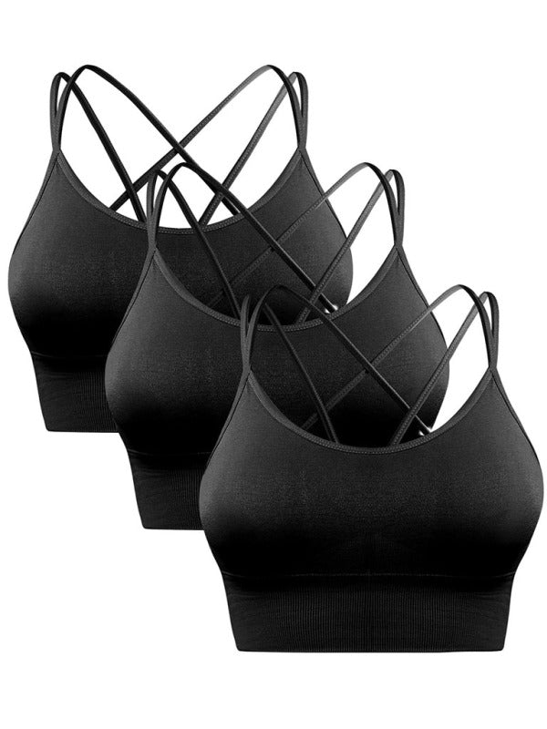 3-Pack Women's Sports Bra Padded Crisscross Yoga Bra Seamless Medium Impact Fitness Activewear