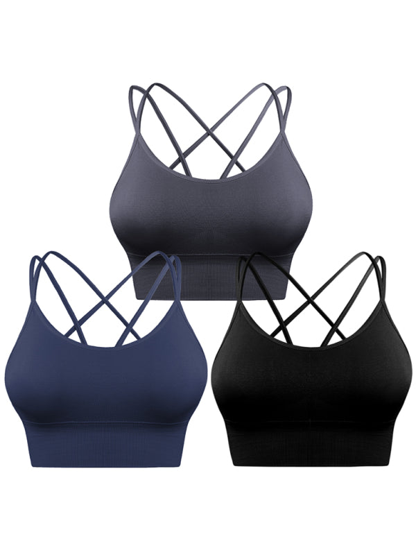 3-Pack Women's Sports Bra Padded Crisscross Yoga Bra Seamless Medium Impact Fitness Activewear