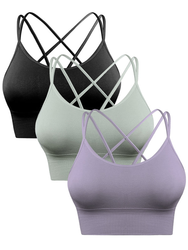 3-Pack Women's Sports Bra Padded Crisscross Yoga Bra Seamless Medium Impact Fitness Activewear