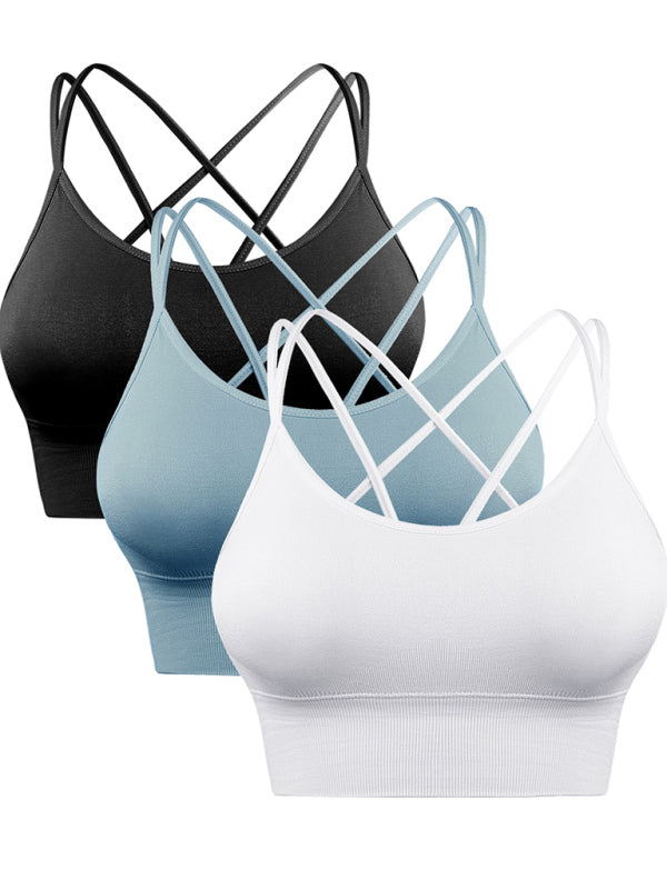 3-Pack Women's Sports Bra Padded Crisscross Yoga Bra Seamless Medium Impact Fitness Activewear