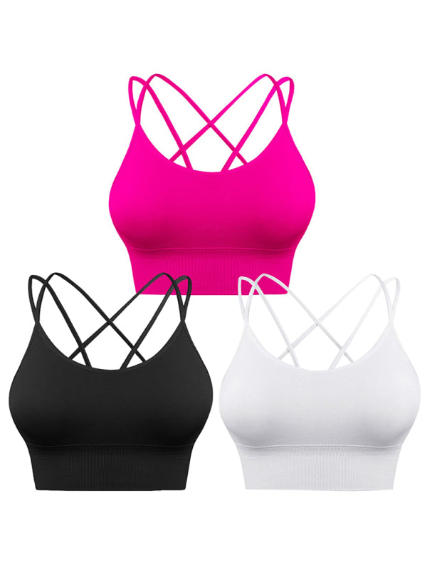 3-Pack Women's Sports Bra Padded Crisscross Yoga Bra Seamless Medium Impact Fitness Activewear