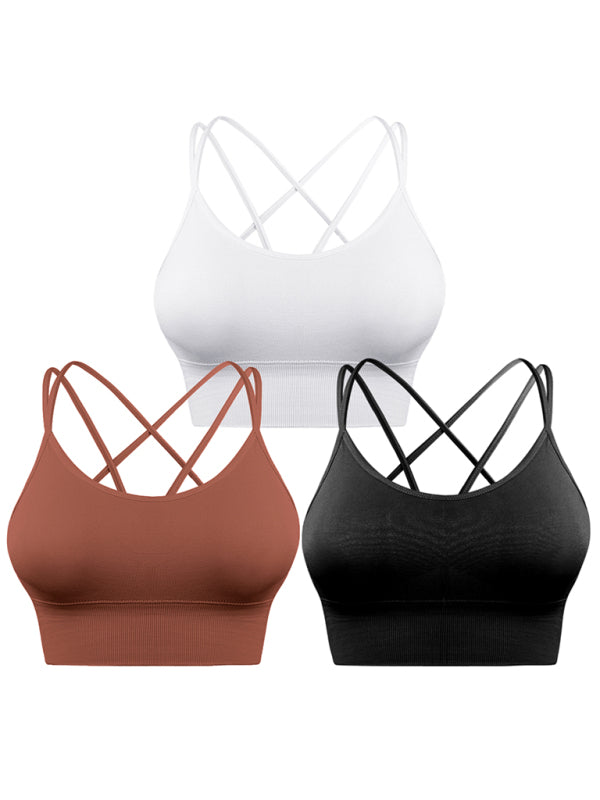3-Pack Women's Sports Bra Padded Crisscross Yoga Bra Seamless Medium Impact Fitness Activewear