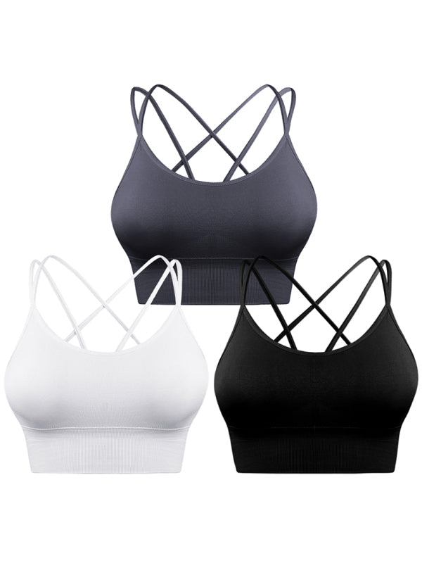3-Pack Women's Sports Bra Padded Crisscross Yoga Bra Seamless Medium Impact Fitness Activewear