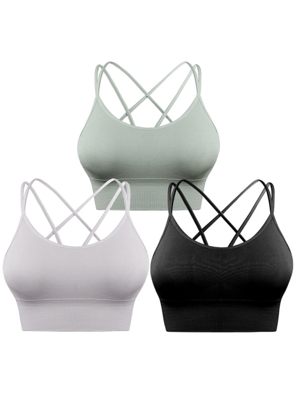 3-Pack Women's Sports Bra Padded Crisscross Yoga Bra Seamless Medium Impact Fitness Activewear