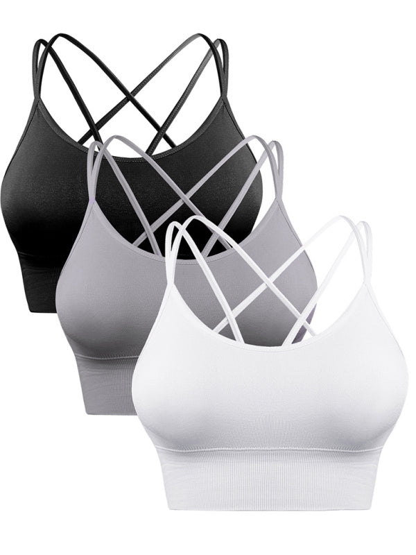 3-Pack Women's Sports Bra Padded Crisscross Yoga Bra Seamless Medium Impact Fitness Activewear