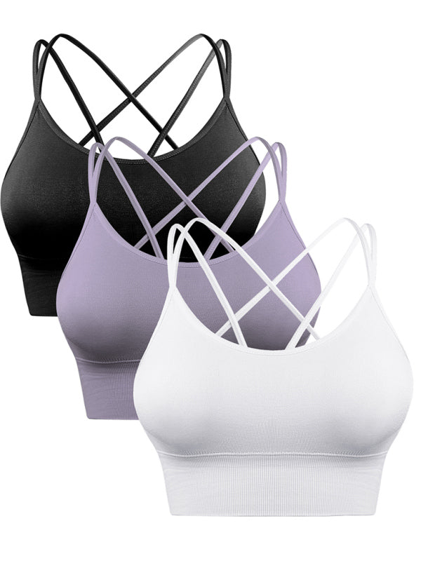 3-Pack Women's Sports Bra Padded Crisscross Yoga Bra Seamless Medium Impact Fitness Activewear