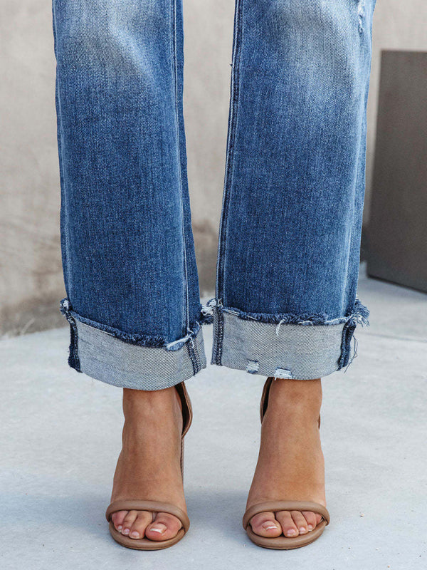 Women's Denim Washed High Waist Fashion Casual Design Waist Drawstring Pants
