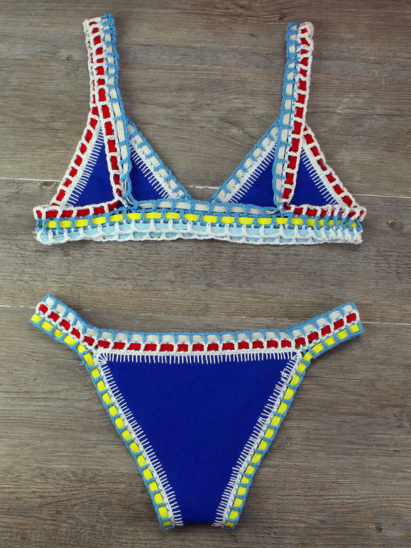 Hand-crocheted Bikini Knit Panel Swimsuit Set