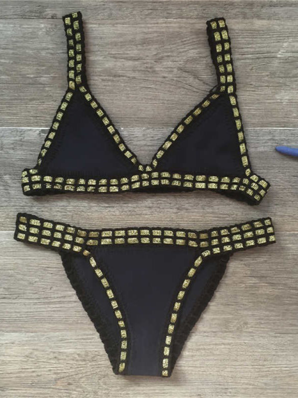 Hand-crocheted Bikini Knit Panel Swimsuit Set