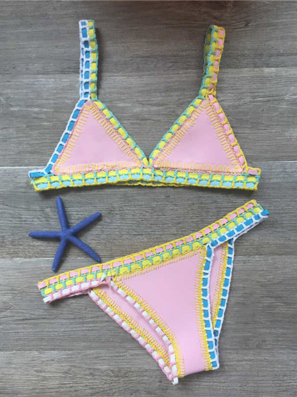 Hand-crocheted Bikini Knit Panel Swimsuit Set