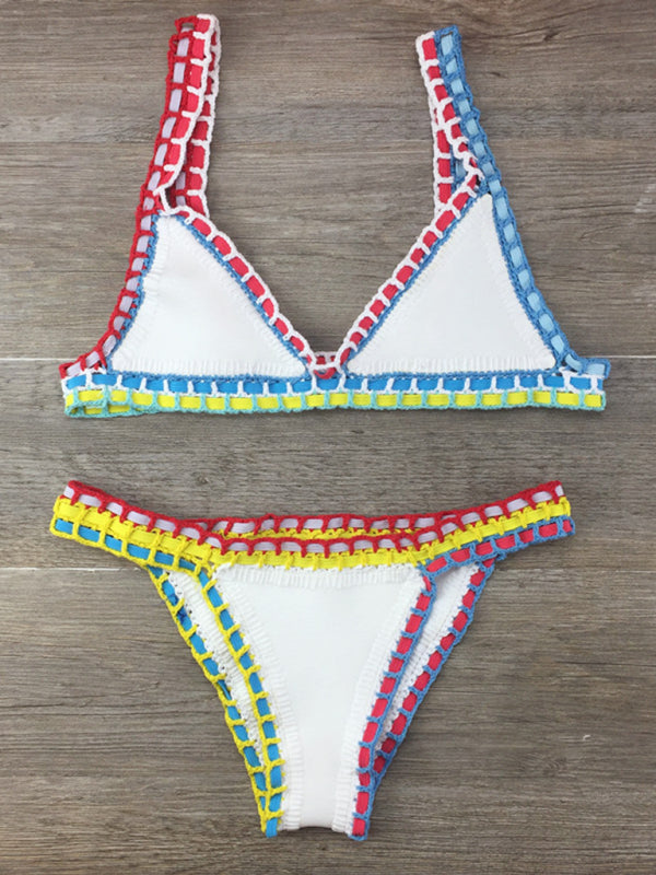 Hand-crocheted Bikini Knit Panel Swimsuit Set