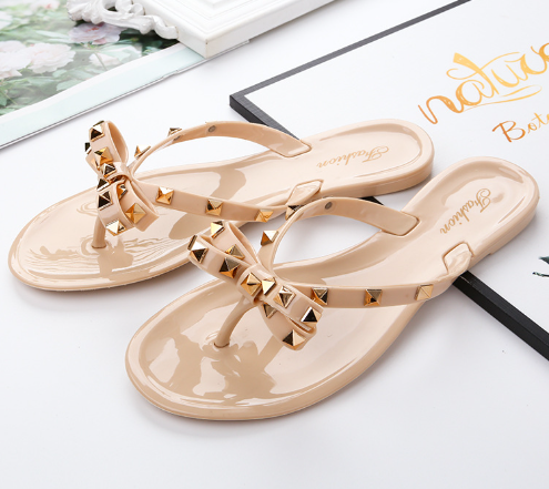 Stud Bow Knot Flip-Flops Sandals