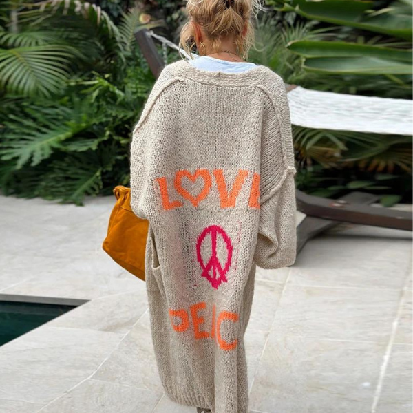 Lysse | Oversize Cardigan With Love & Peace Motif