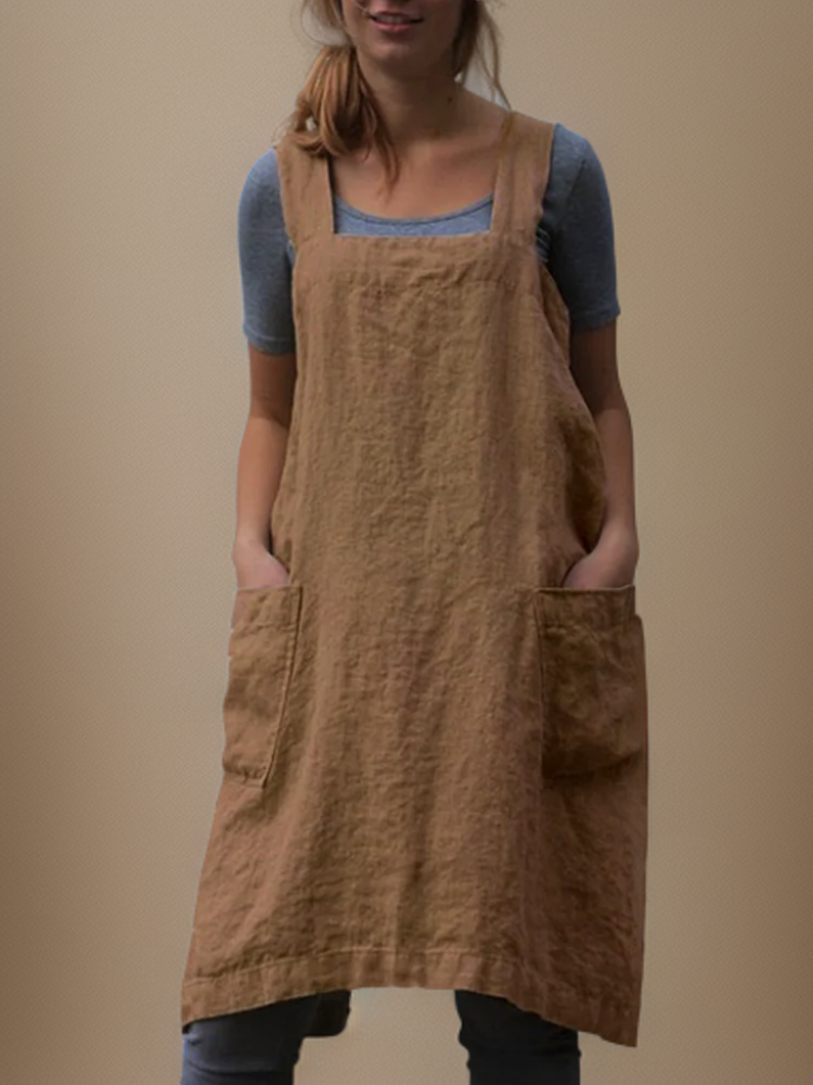 Cotton-linen Apron Dress With Pockets