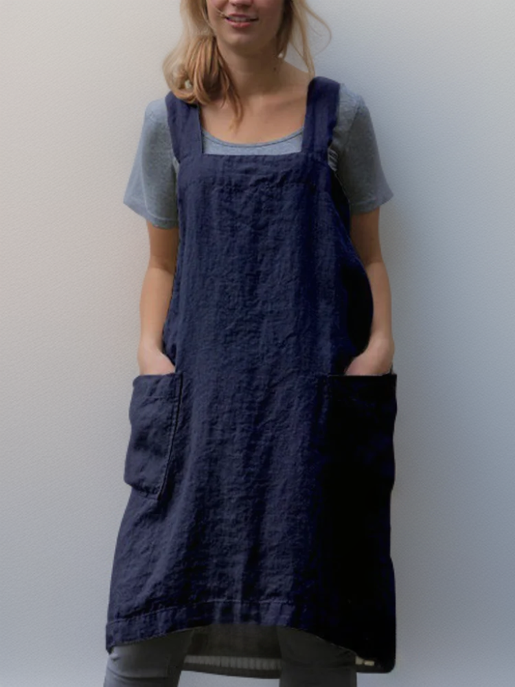 Cotton-linen Apron Dress With Pockets