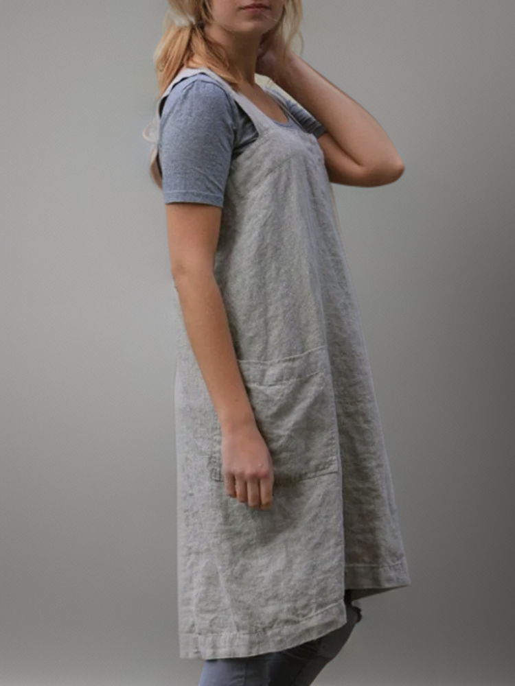 Cotton-linen Apron Dress With Pockets