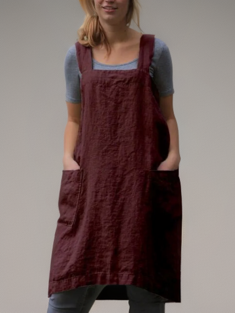 Cotton-linen Apron Dress With Pockets