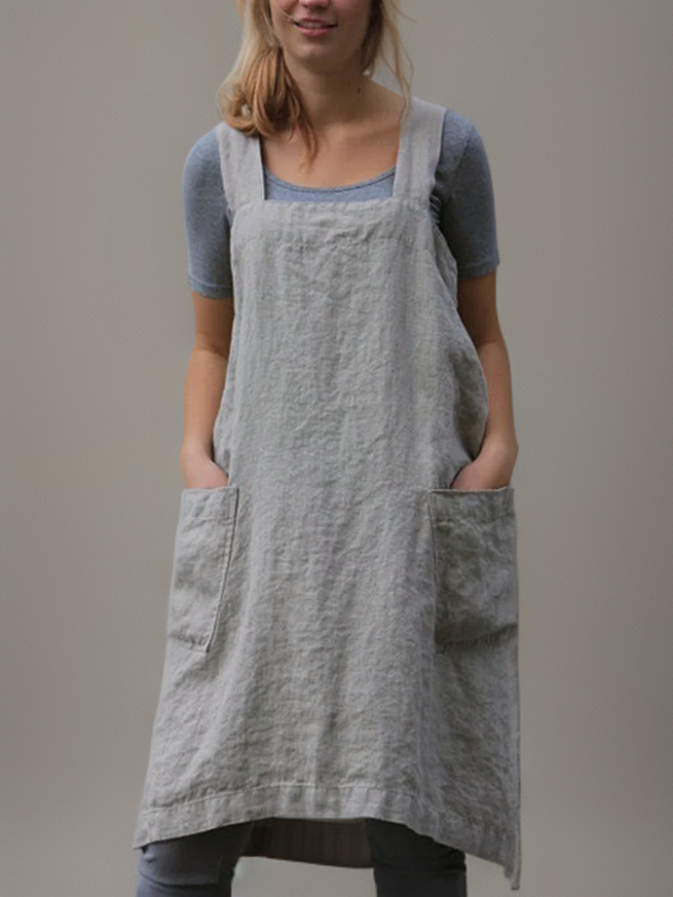 Cotton-linen Apron Dress With Pockets