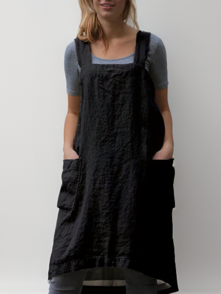 Cotton-linen Apron Dress With Pockets