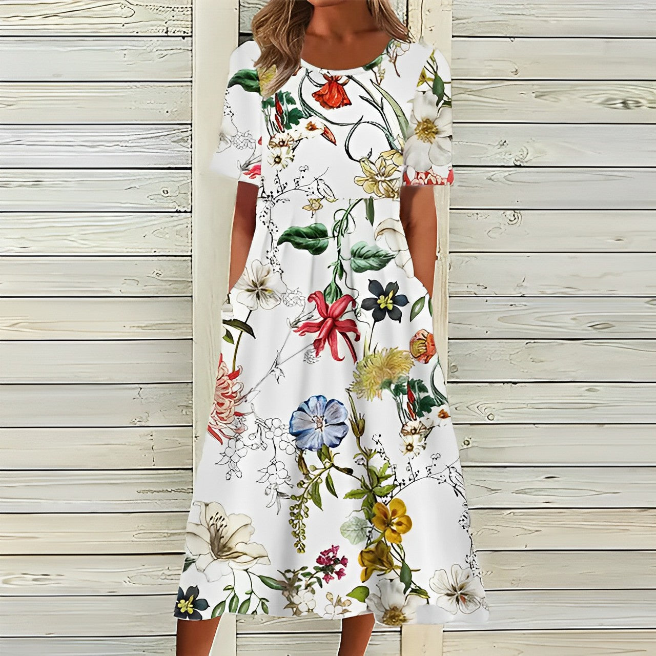Stylish White Dress With Flower Pattern