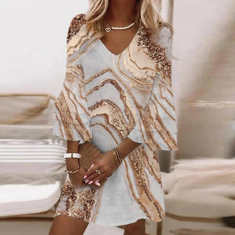 Seductive Bell Sleeve Mini Dress With V-Neck