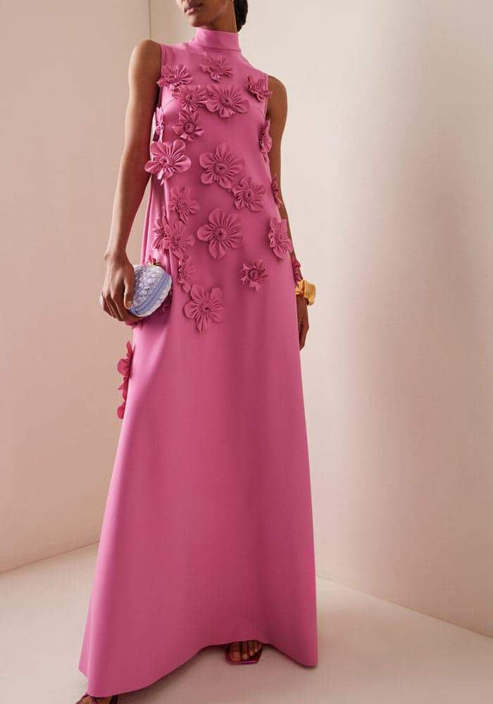 Long Pink Dress With Flowers