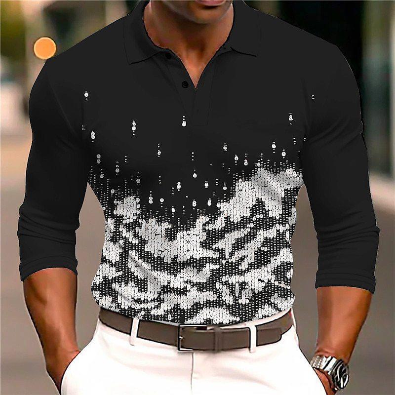 Luxury Sequined Polo Shirt Stylish Casual Slim Fit All Season Top
