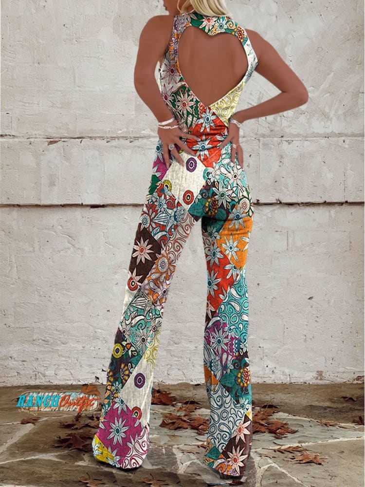 Floral Denim Jumpsuit