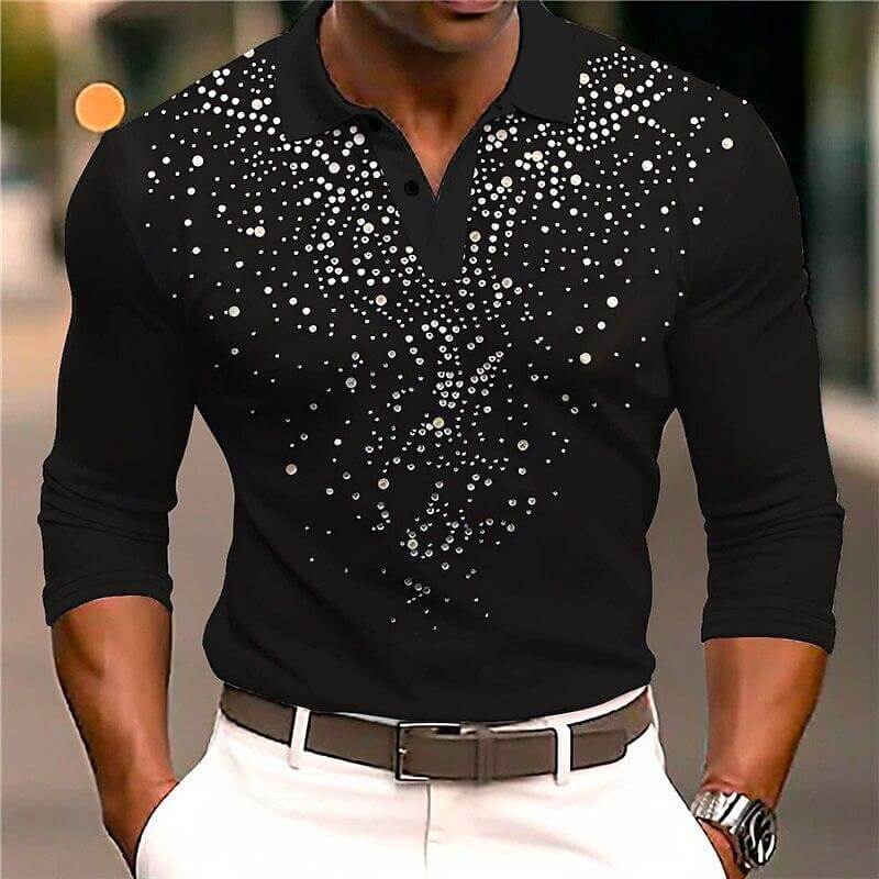 Luxury Sequined Polo Shirt Stylish Casual Slim Fit All Season Top