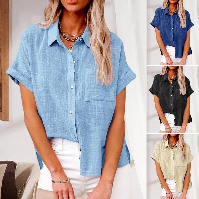 Relaxed Linen Blouse with Short Sleeves