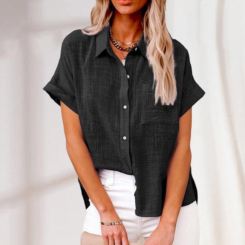 Relaxed Linen Blouse with Short Sleeves