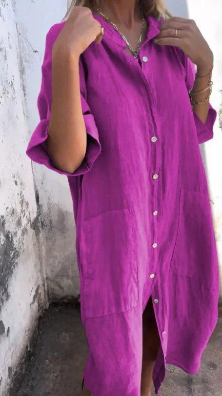 Elegant Shirt Dress Made of Linen with Button Placket