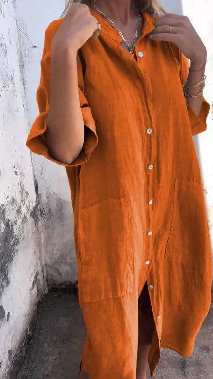 Elegant Shirt Dress Made of Linen with Button Placket