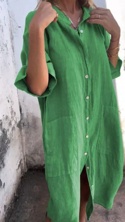 Elegant Shirt Dress Made of Linen with Button Placket