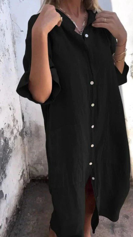Elegant Shirt Dress Made of Linen with Button Placket