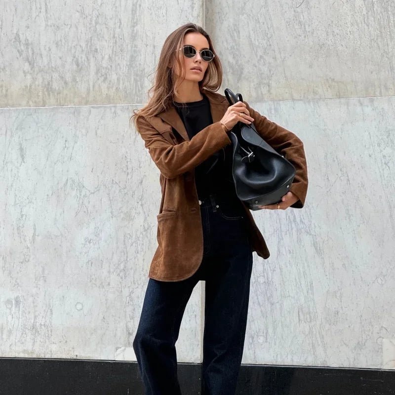 Lysse - Fashion | Brown Suede Jacket With Lapel Chic And Warm - Lysse - heidimode20250703