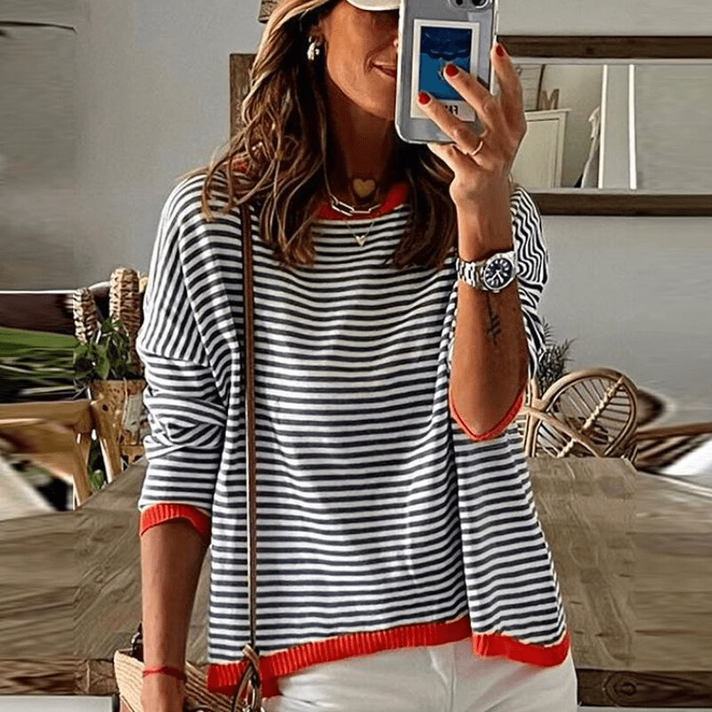 Lysse | Lavigne - Blue Striped Sweater With Orange Trim - Lysse - heidimode20250703