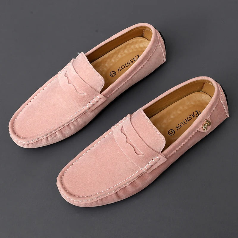 Slip-resistant suede loafers
