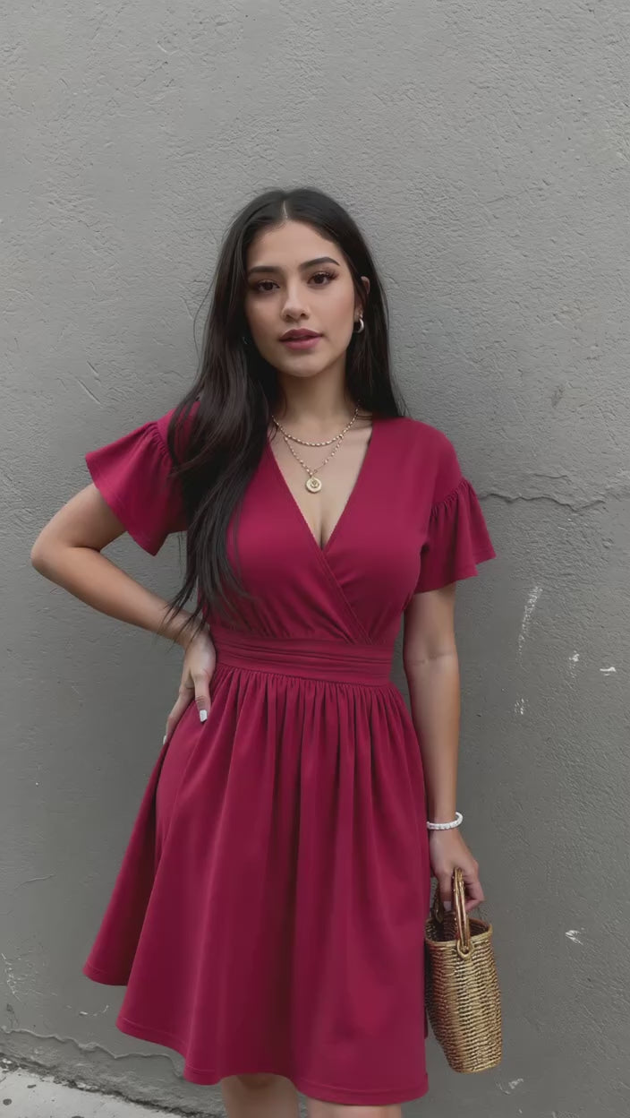 V-Neck Short Sleeve Dress