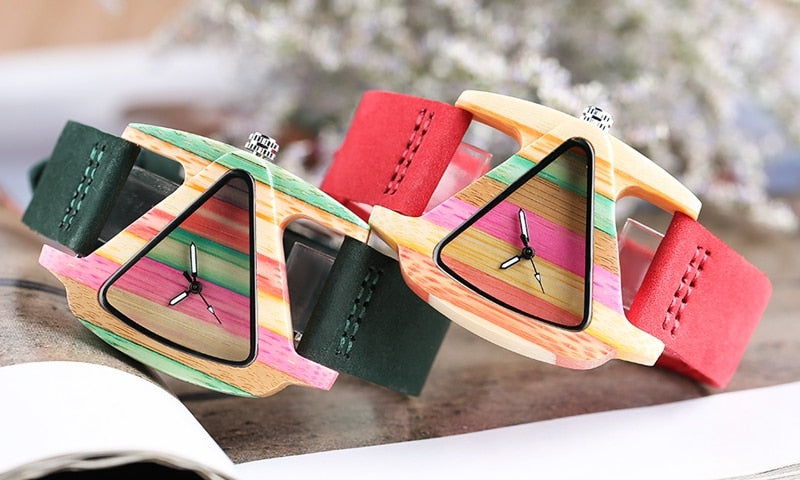 Colored Triangle Bamboo Wood Watch
