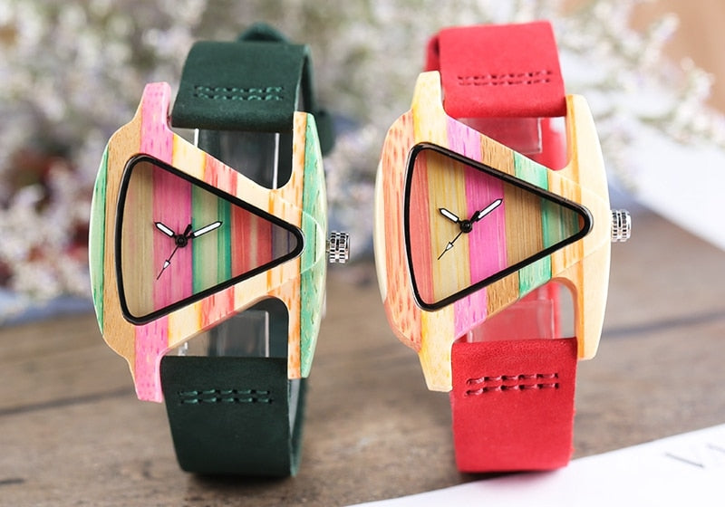 Colored Triangle Bamboo Wood Watch