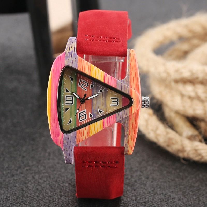 Colored Triangle Bamboo Wood Watch